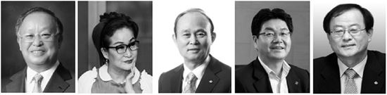 왼쪽부터 손경식 CJ그룹 회장, 이미경 CJ E&M 부회장, 이채욱 CJ대한통운 부회장, 이관훈 CJ 대표, 김철하 CJ제일제당 사장.
