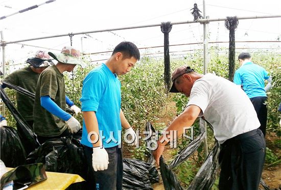 공군제1전투비행단, 동곡동 호우피해 농가 찾아 구슬땀