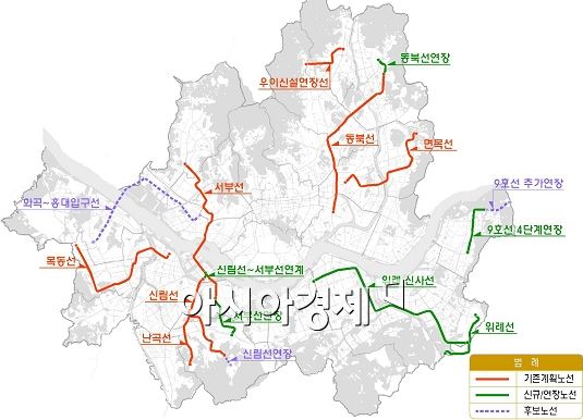 서울시 경전철 계획 노선도