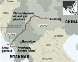 중국-미얀마 가스관 열렸다..정식 가동 시작
