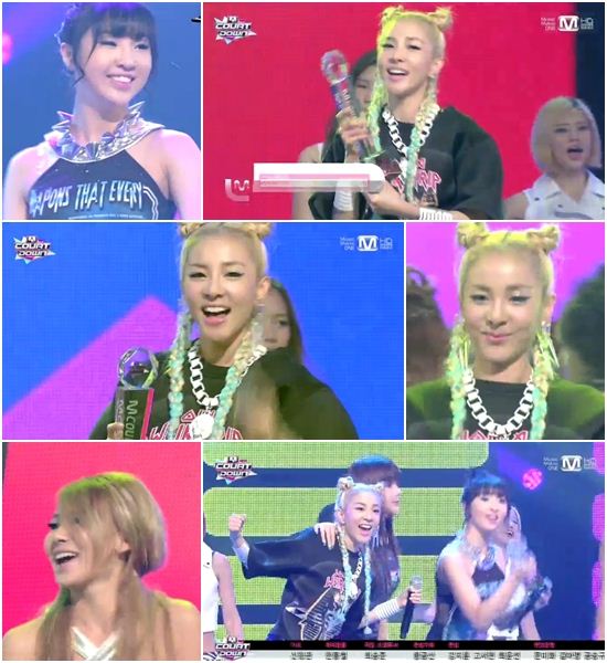 2NE1, 크레용팝 꺾고 '엠카' 1위‥트로피 들고 함박웃음