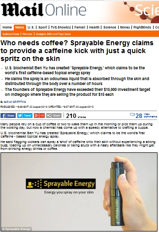커피를 몸에 흡수시킨다? 카페인 스프레이 등장 화제