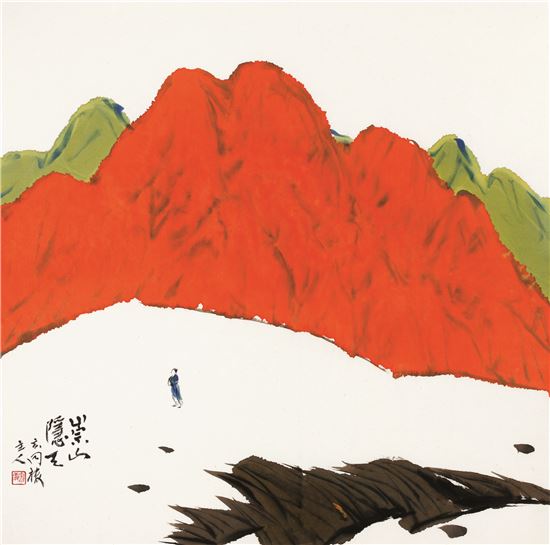 숭산은천, 화선지에 수묵담채, 1970년대 초반, 34.8x34.8㎝