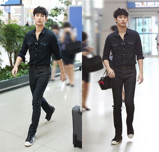 김수현 공항패션, '청청 패션'으로 우월한 비율 자랑 