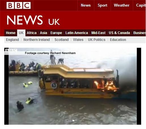 ▲ 탬스강 유람선 화재(출처: BBC 홈페이지 동영상 캡처)