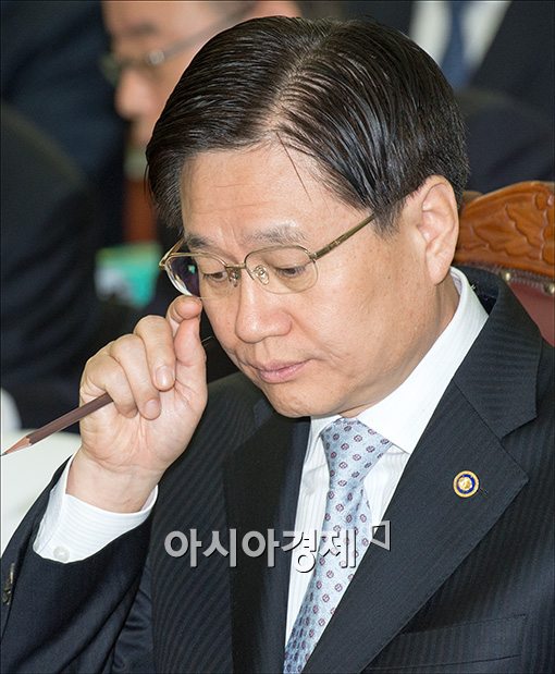 [포토]안경고쳐쓰는 김덕중 국세청장