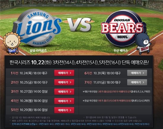 '한국시리즈 예매' 오후 2시부터 한시간 간격으로 "티켓 전쟁"