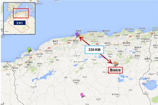 한화건설이 수주한 4800억원 규모의 알제리 비스크라 발전소 사업지 위치도