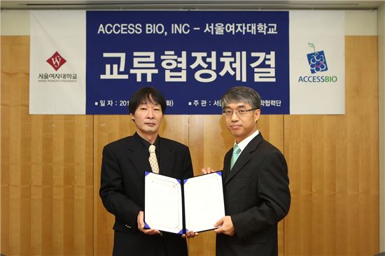 류기현 서울여대 산학협력단장(왼쪽)과 최영호 액세스바이오 대표이사

