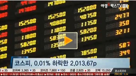 [마감시황]코스피, 0.01% 하락한 2,013.67p