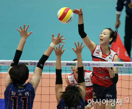 [포토] 스파이크 때리는 인삼공사 백목화