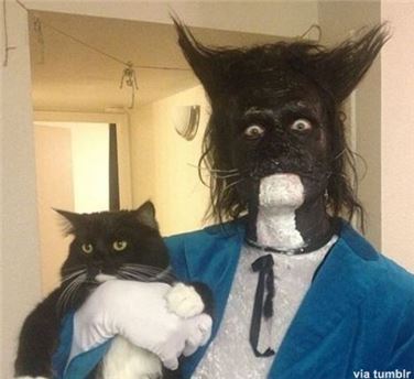 고양이 분장한 남자…"고양이도 주인보고 놀랄 듯"