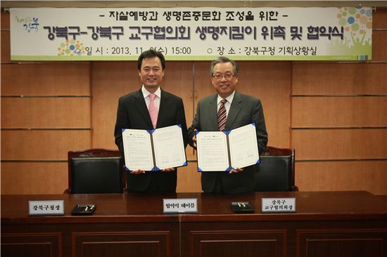 박겸수 강북구청장(왼쪽)과 박희수 강북구 교구협의회장 