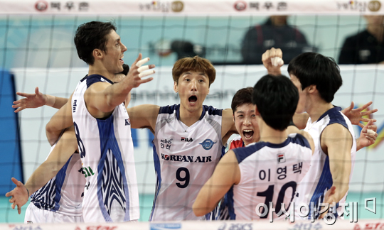 [포토] 득점에 기뻐하는 대한항공