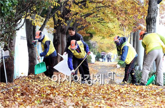 [포토]가로수 낙엽수거 재활용 하는 광주시 북구청