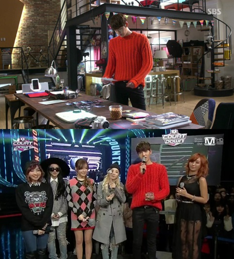 ▲주황색 스웨터를 입고 있는 김우빈(출처: SBS '상속자들'과 Mnet '엠카운트다운') 