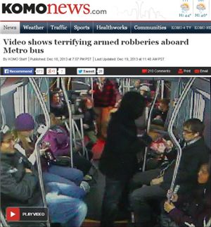 美 시애틀 버스 권총 강도, 승객들이 제압