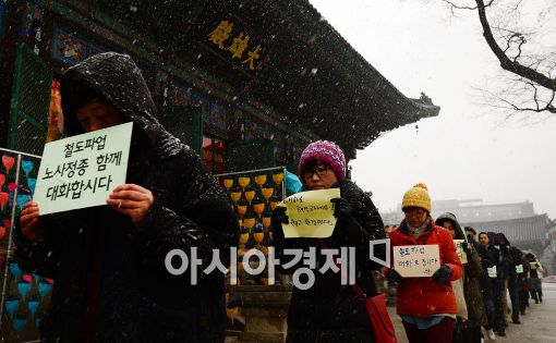 [포토]조계사 찾은 종교인들, 철도파업 평화적 해결 촉구