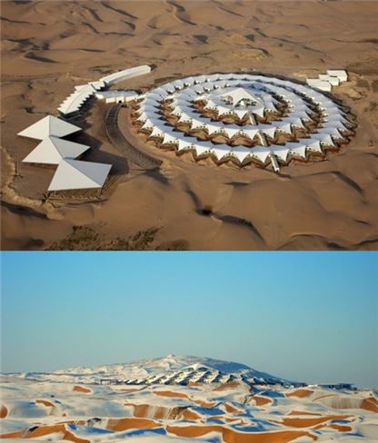 중국 사막호텔 "콘크리트와 물 없이 만들었다고?"