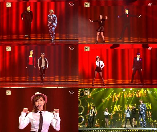 [SBS가요대전]호야·니엘·효성·은지, 박진영과 한무대 '후끈'