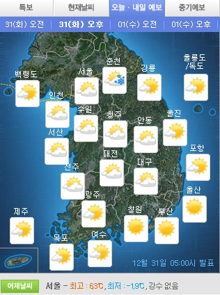 오늘 날씨(출처:기상청)