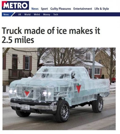 ▲얼음으로 만든 자동차.(출처: 메트로 홈페이지)