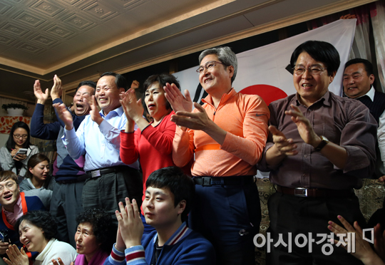 [포토] 이상화 金 소식에 환호하는 가족들