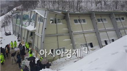 ▲ 종잇장처럼 구겨진 마우나오션리조트 체육관. 