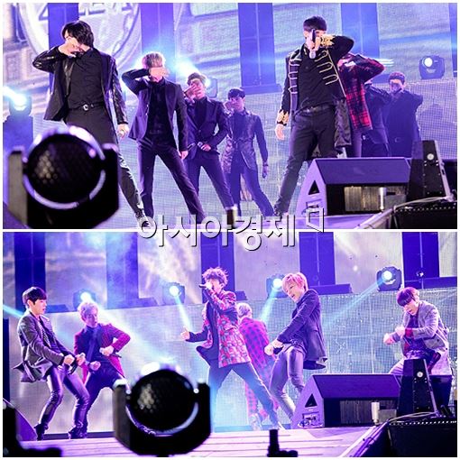 ▲ 그룹 제국의아이들과 B.A.P가 '와팝 K-드림콘서트' 무대에 올라 열창하고 있다.