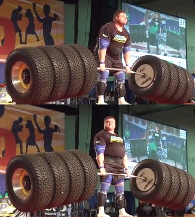 524kg 든 남자, 타이어 8개를 붙여서 한 번에 번쩍?