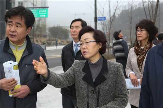 신연희 강남구청장이 세곡동 일대 교통 상황을 점검하고 있다.