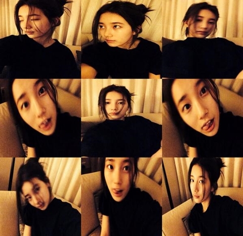 수지 올블랙 셀카, 혀 내밀고 헝클어진 머리 '깜찍 여동생'