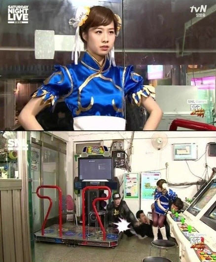 ▲'춘리' 최정문이 김창렬과 김민교를 제압하고 있다. (출처: tvN 'SNL코리아 시즌2' 방송 캡처) 