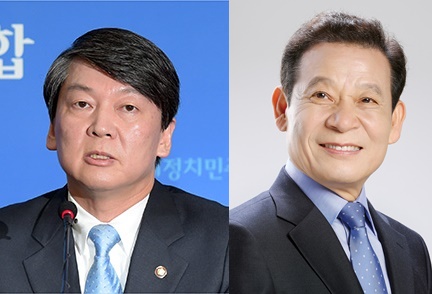 안철수 새정치민주연합 공동대표(왼쪽) 윤장현 광주시장 예비후보(오른쪽)