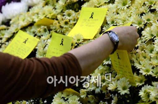 [포토]'노란 메모지를 붙이며...'