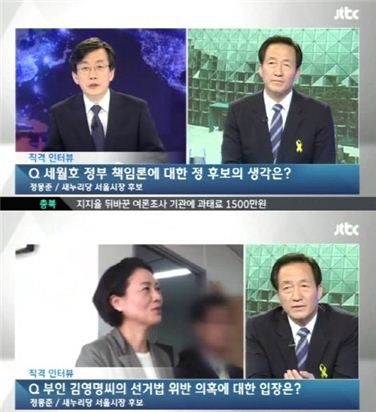 ▲손석희, 정몽준 인터뷰. (JTBC 보도화면 캡처)
