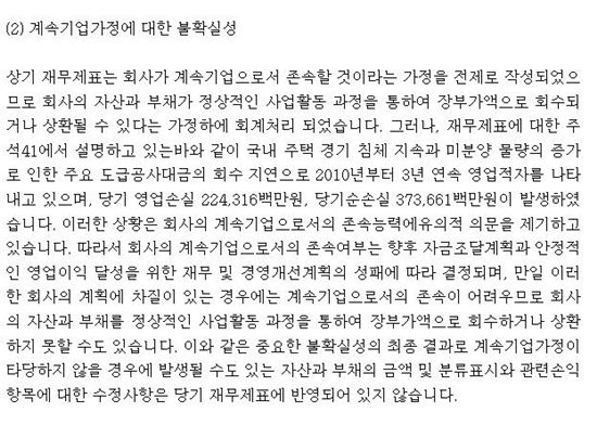 상폐경고등 '계속기업 불확실' 왜 따로 공개안되나