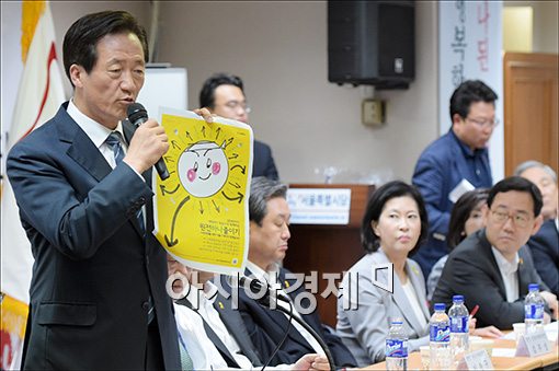 [포토]서울시 에너지 정책 비판하는 정몽준 후보