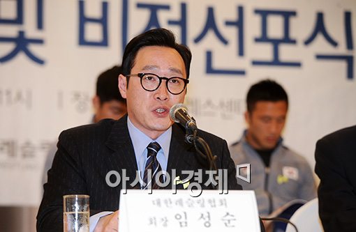 [포토]인사말하는 임성순 레슬링협회 신임회장 