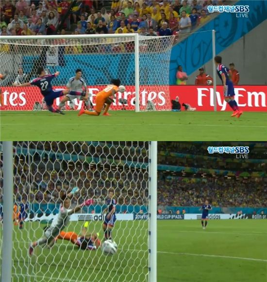 코트디부아르의 제르비뉴가 일본과의 경기에서 역전골을 터트렸다./ SBS 방송 캡처