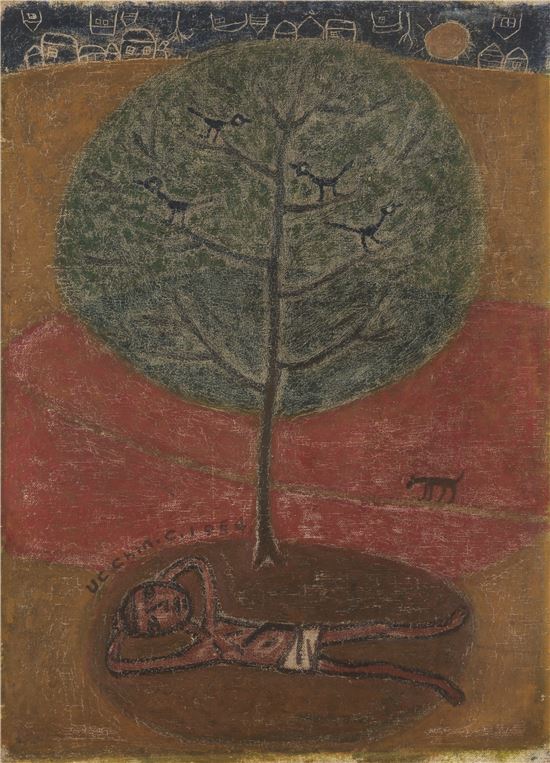 장욱진, 수하(樹下, Under the Tree), 캔버스에 유채, 33x24.7cm, 1954, 개인소장