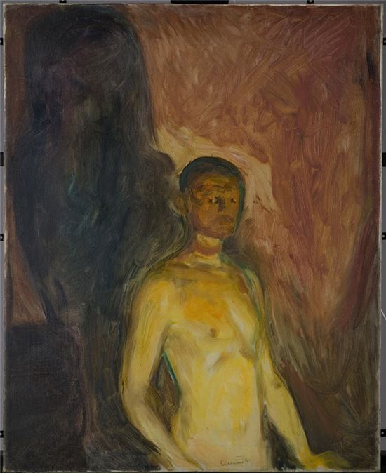 지옥에서의 자화상, 캔버스에 유채, 82 x 66 cm, 1903년. ⓒ The Munch Museum / The Munch-Ellingsen Group / BONO, Oslo 2014.
