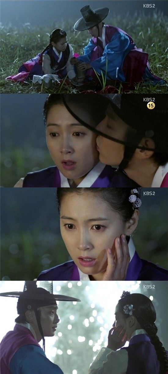 이준기와 남상미의 기습 뽀뽀 장면 /KBS2 '조선총잡이' 방송 캡처