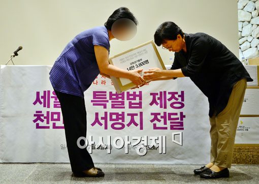 [포토]세월호 특별법 제정 천만인 서명 전달 
