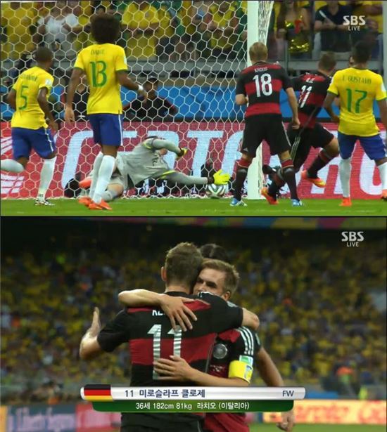 독일 브라질에 7-1 '대승' 전반전 6분에 1골씩 총 다섯골 '마법의 6분'