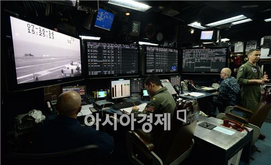 서해 공해상을 항해 중인 미국 항공모함 조지워싱턴호 내부모습(서해 사진공동취재단)