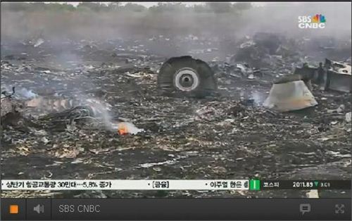 말레이시아 항공기 보잉 777기 잔해 (사진: SBS CNBC 방송화면 캡처)