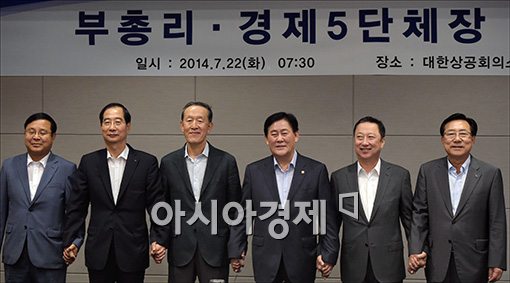 [포토]경제5단체장 만나는 최경환 부총리