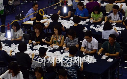 [포토]재보궐 선거 개표, '바쁘다~'