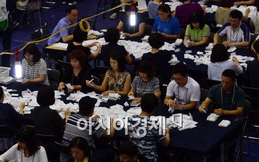 [포토]재보궐 선거 개표, '바쁘다~'